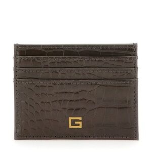 Guess Embossed Leather Card Holder - Brown